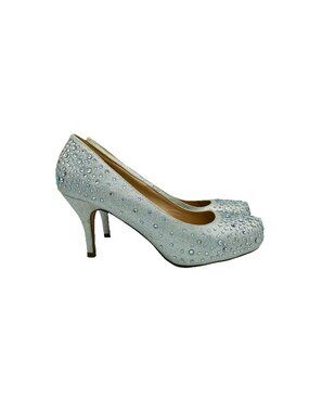 De Blossom Collection Shoes Womens Size 8 Silver Rhinestone Studded Roma Heels